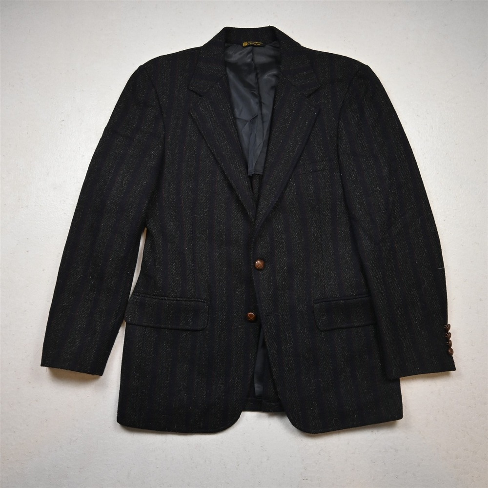 Vtg Harris Tweed 38S Blue Gray Red Stripe 100% Wool Blazer Jacket‎ Sport Coat